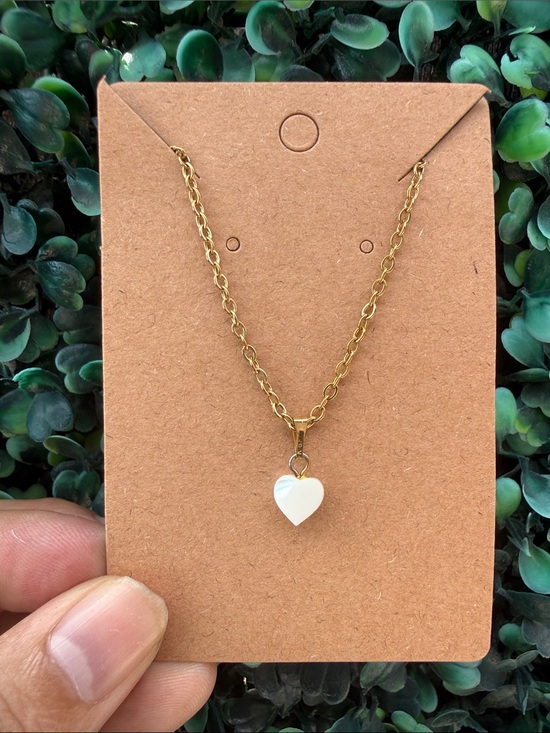 Jewelry - Gold Stainless Steel Chain Necklace with White Heart Pendant